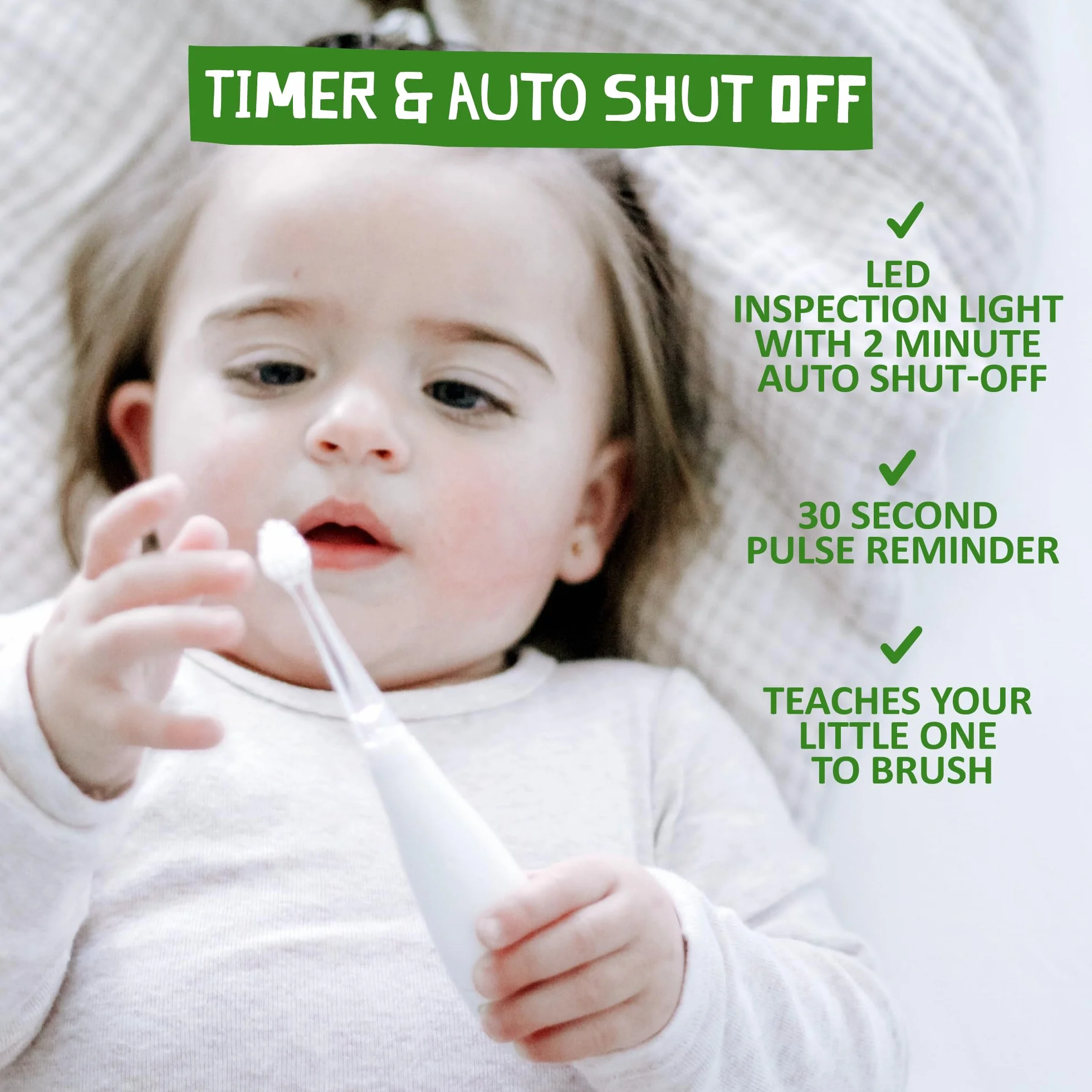 Jack N' Jill Kids Tickle Tooth Sonic Electric Toothbrush & Replacement Head, LED Brush Head With Light Timer & 30 Second Pulse Reminder, Suitable From 0-6 Years