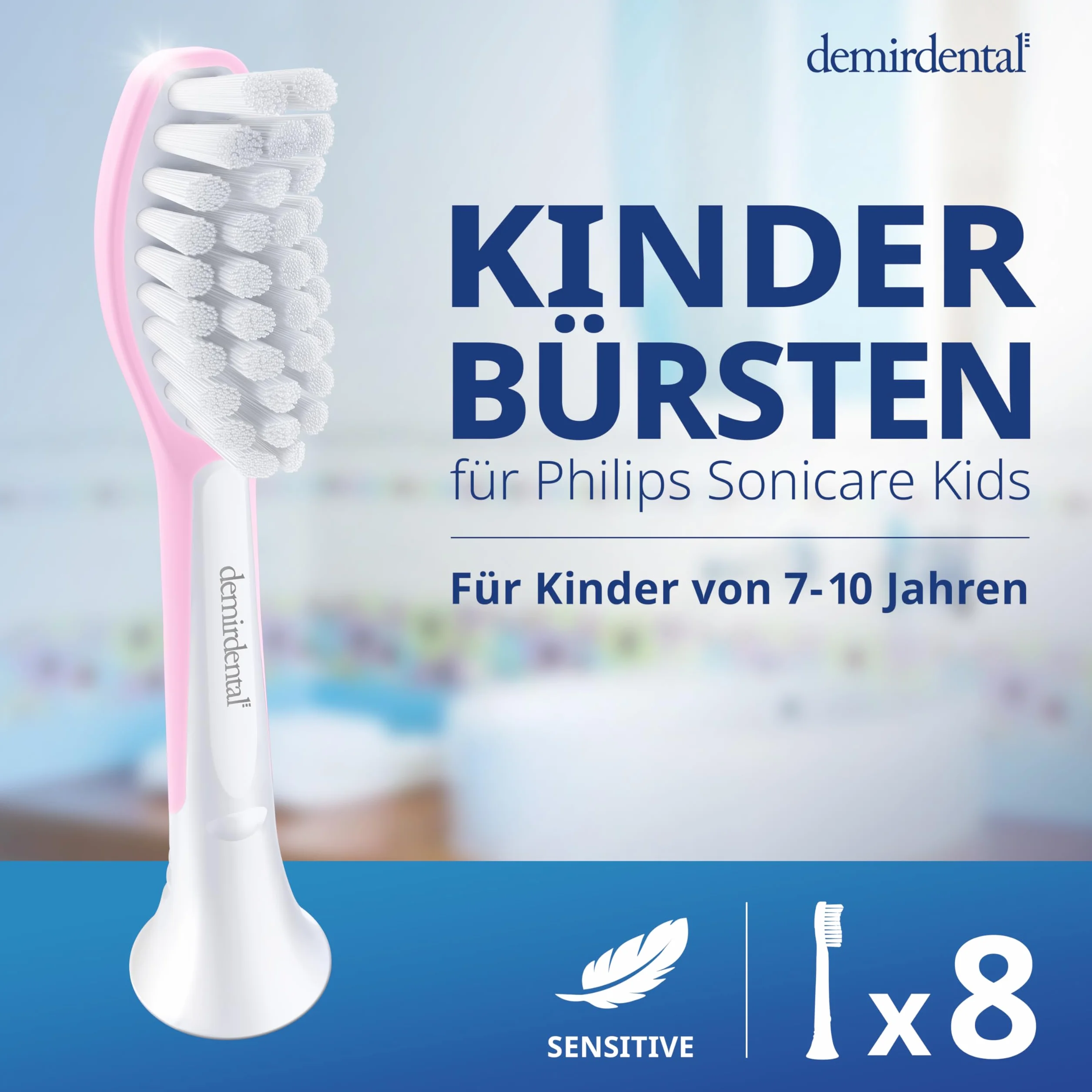 demirdental Szczotki zamienne dla dzieci, pasują do Philips Sonicare Kids, odpowiednie dla dzieci w wieku 7-10 lat, odpowiadają HX6044 HX6048, różowe, zestaw 8 sztuk