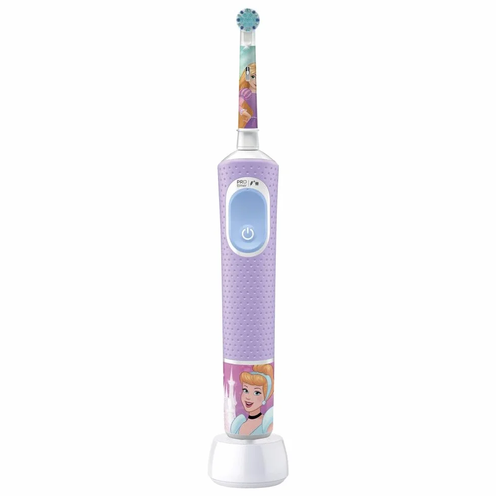 Oral-B Kids Prinzessin elektryczna szczoteczka do zębów dla dzieci od 3 lat, mała główka szczoteczki i miękkie włosie, 2 programy czyszczenia w tym Sensitiv, timer, 4 naklejki Disney, różowa