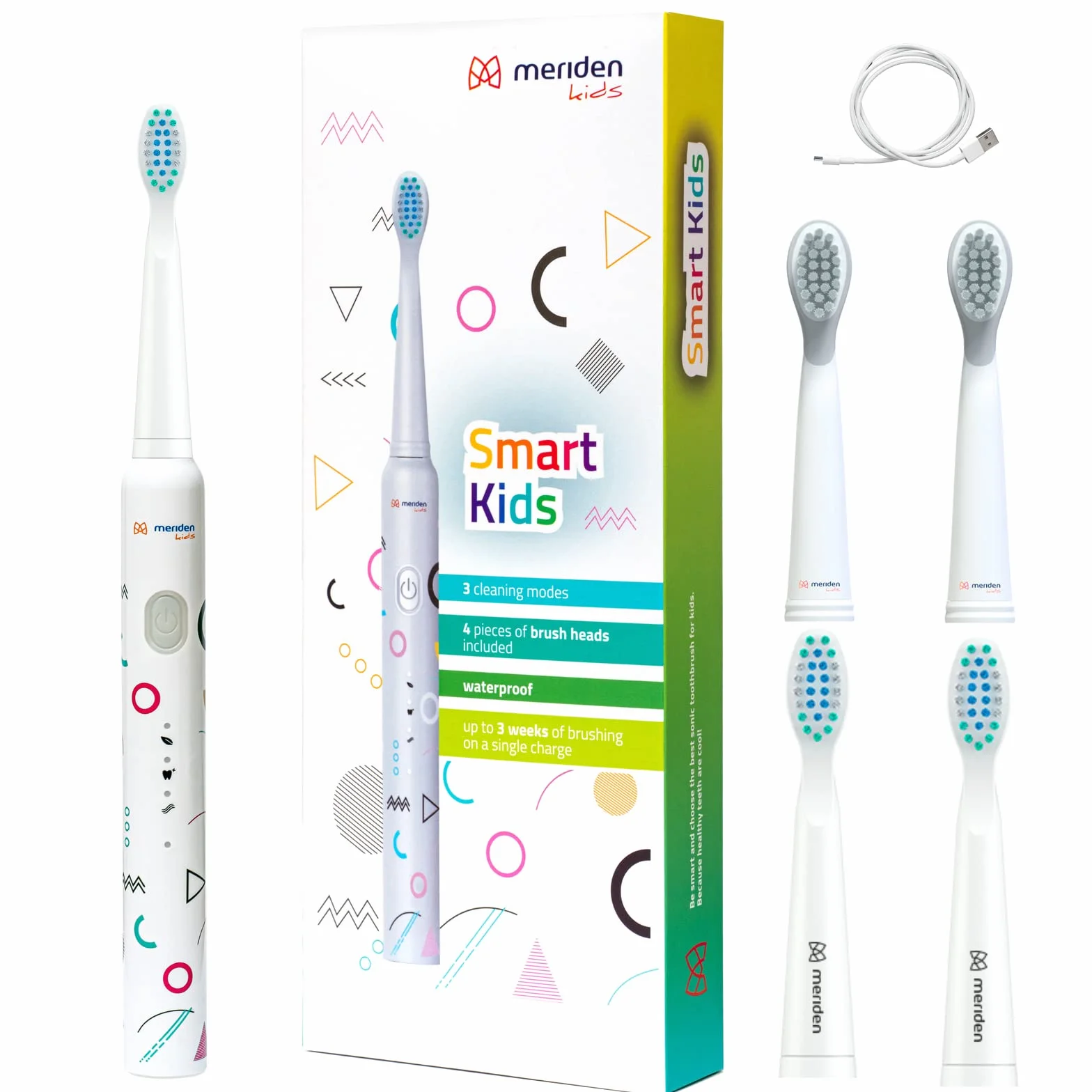 MERIDEN Smart KIDS MK200G szczoteczka do zębów dla dzieci od 5 lat, końcówka z timerem, wodoszczelna, elektryczna szczoteczka do zębów