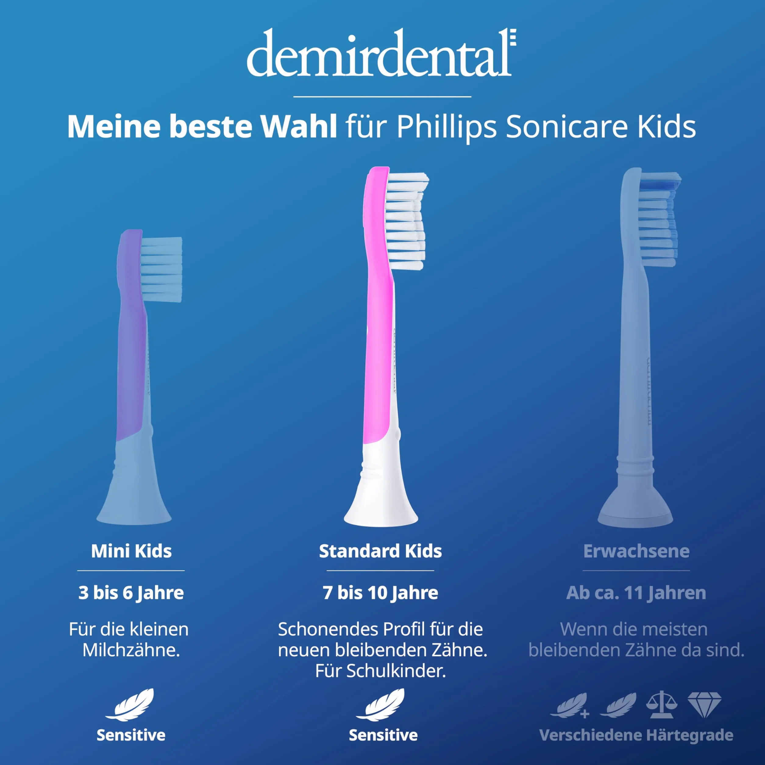 demirdental Philips Sonicare głowice dziecięce dla dzieci, pierwsze zęby stałe 7-10 lat, odpowiednik HX6048 HX6043, magenta, zestaw 8 szt
