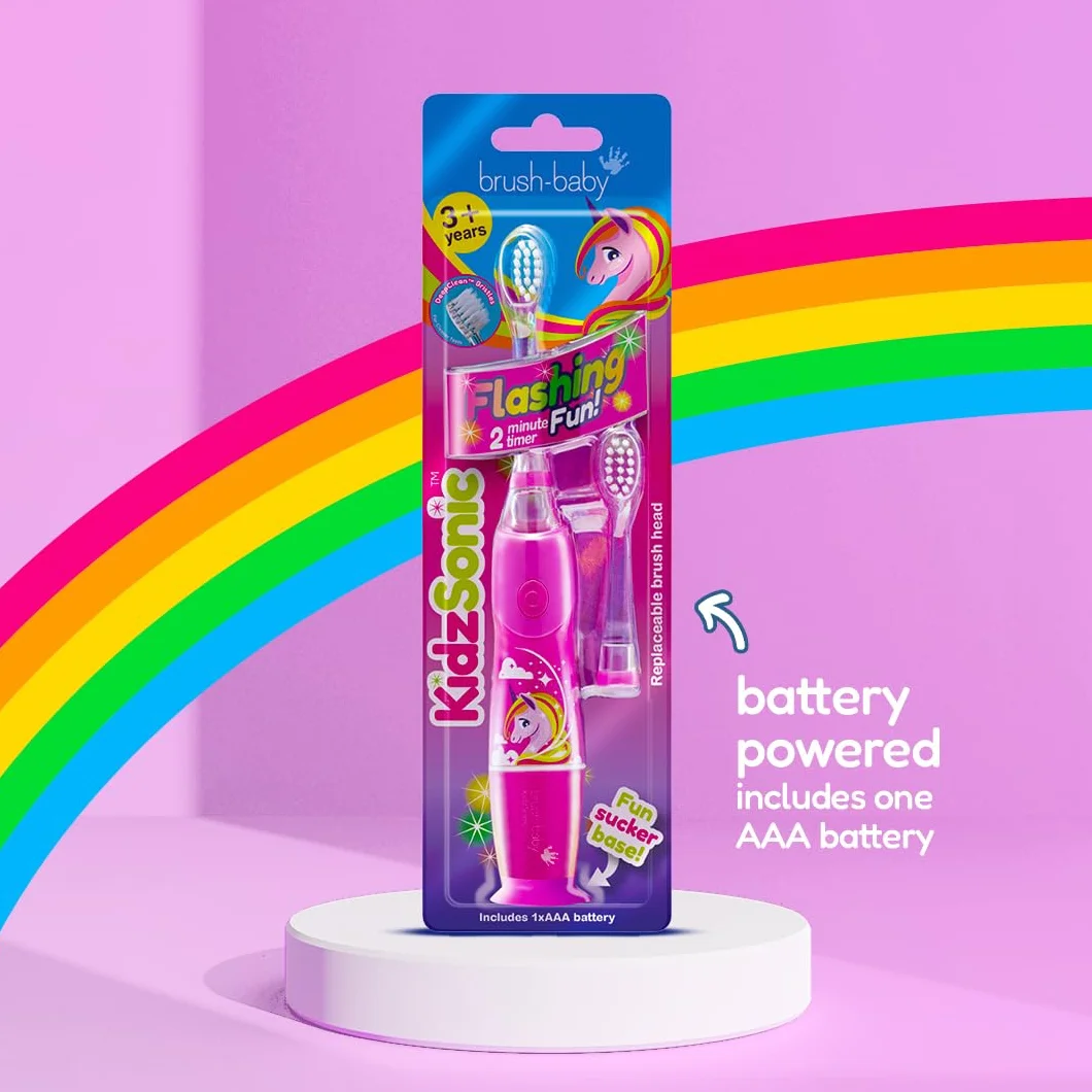 Brush-Baby Baby KidzSonic elektryczna szczoteczka do zębów dla małych dzieci i dzieci, dla dzieci od 3 lat (jednorożec), 1 sztuka (1 opakowanie)