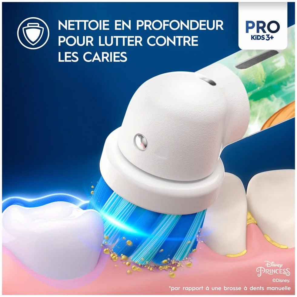 Oral-B Kids Prinzessin elektryczna szczoteczka do zębów dla dzieci od 3 lat, mała główka szczoteczki i miękkie włosie, 2 programy czyszczenia w tym Sensitiv, timer, 4 naklejki Disney, różowa