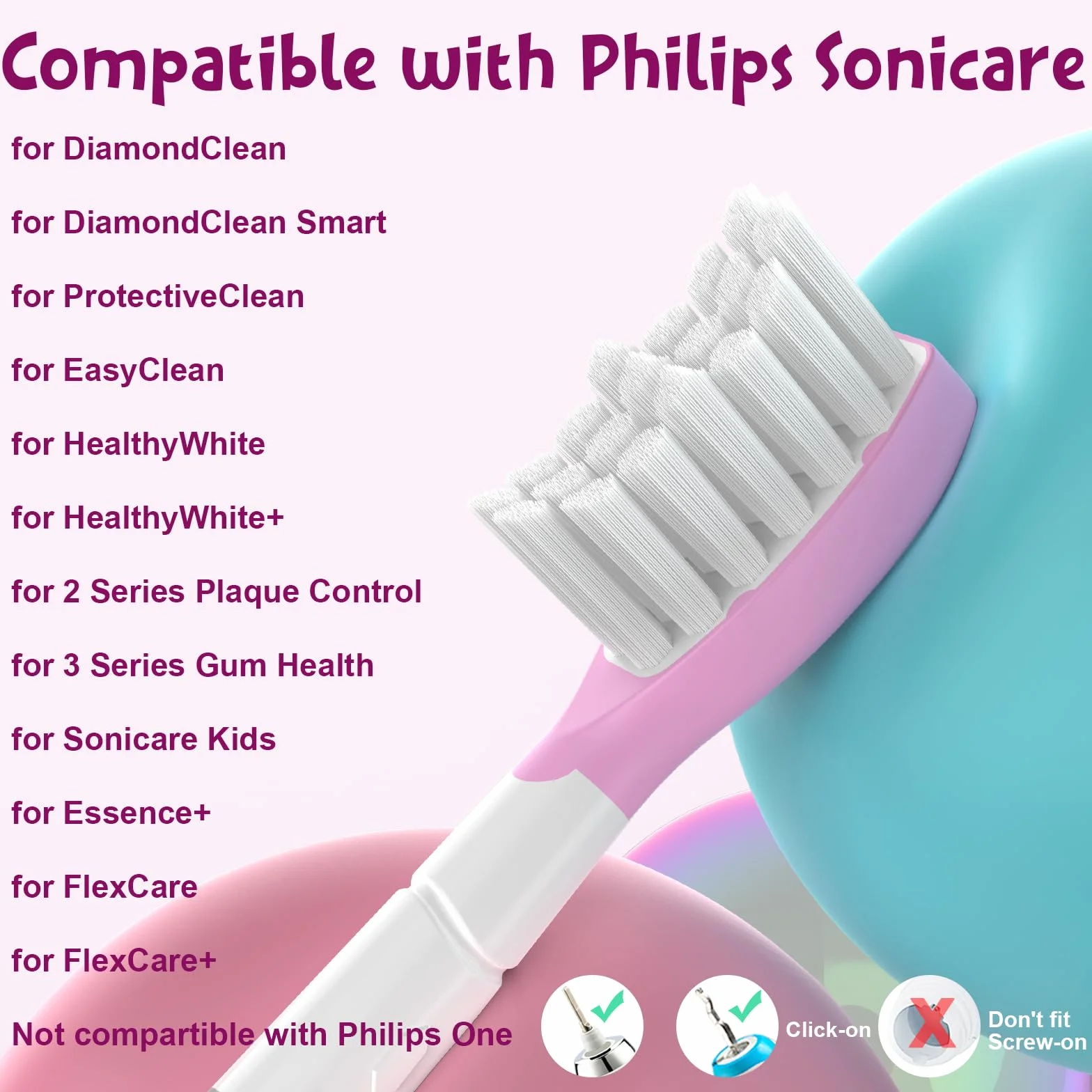 Szczoteczki do zębów dla dzieci kompatybilne z Philips Sonicare Electric Brushet dla dzieci od 7 lat, różowo-zielone, 4 sztuki