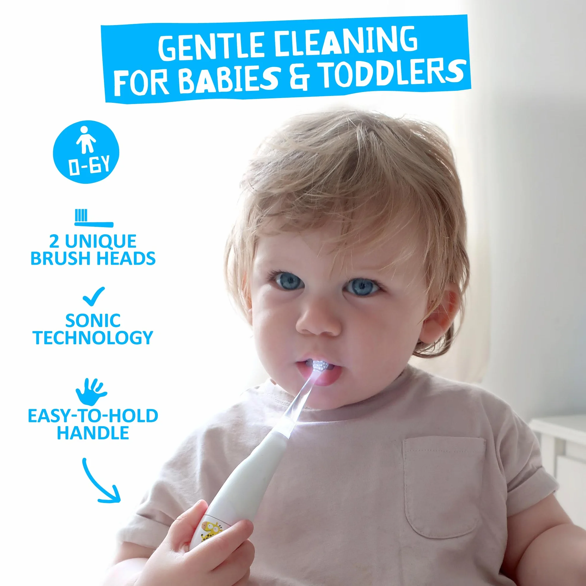 Jack N' Jill Kids Tickle Tooth Sonic Electric Toothbrush & Replacement Head, LED Brush Head With Light Timer & 30 Second Pulse Reminder, Suitable From 0-6 Years