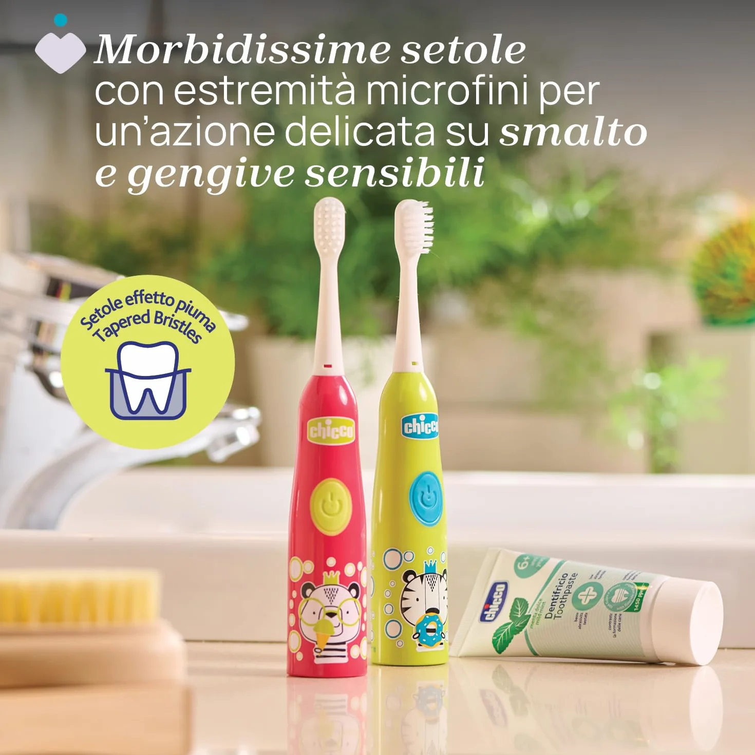 Chicco Elektryczna Szczoteczka do Zębów na baterie dla dzieci, z Miękkim Włosiem, Odpowiednia dla dzieci w wieku 3 lat i starszych, Miękka Główka, Delikatne działanie na Szkliwo i Wrażliwe dziąsła