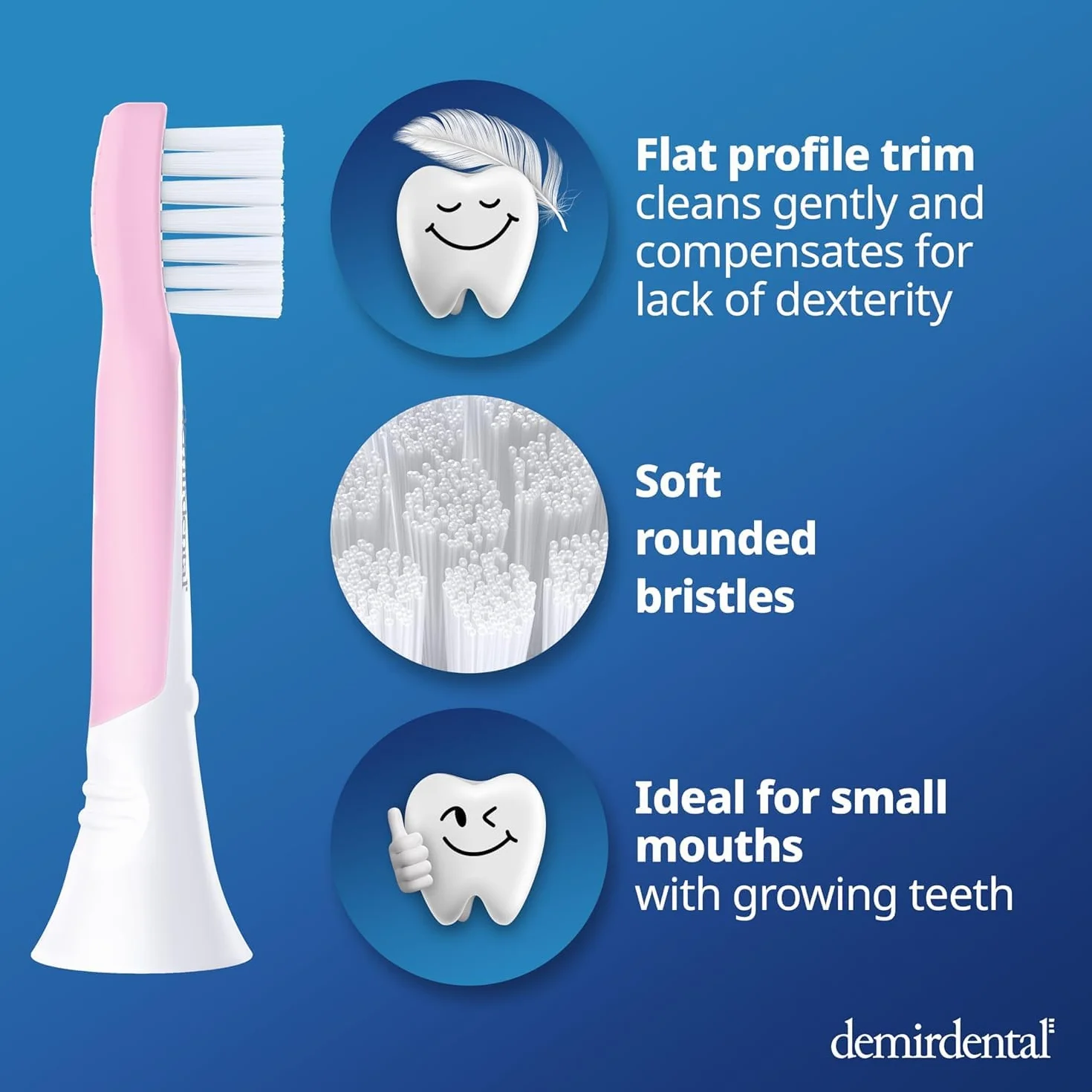 demirdental Szczotki zamienne dla dzieci, pasują do Philips Sonicare Kids Compact Mini, odpowiednie dla dzieci w wieku 3-6 lat, odpowiadają HX6034 HX6038, różowe, zestaw 8 sztuk