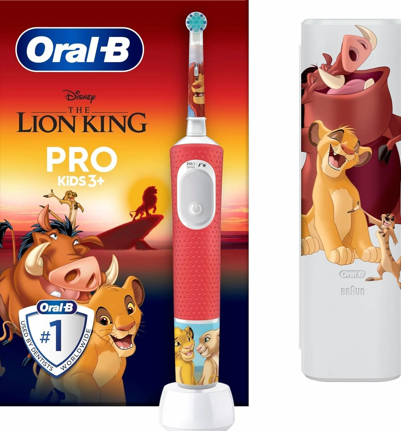 Oral-B Pro Kids König der Löwen elektryczna szczoteczka do zębów, dla dzieci od 3 lat, w zestawie tryb Sensitiv+ do pielęgnacji zębów, bardzo miękkie włosie, 1 końcówka do szczoteczki, 1 etui