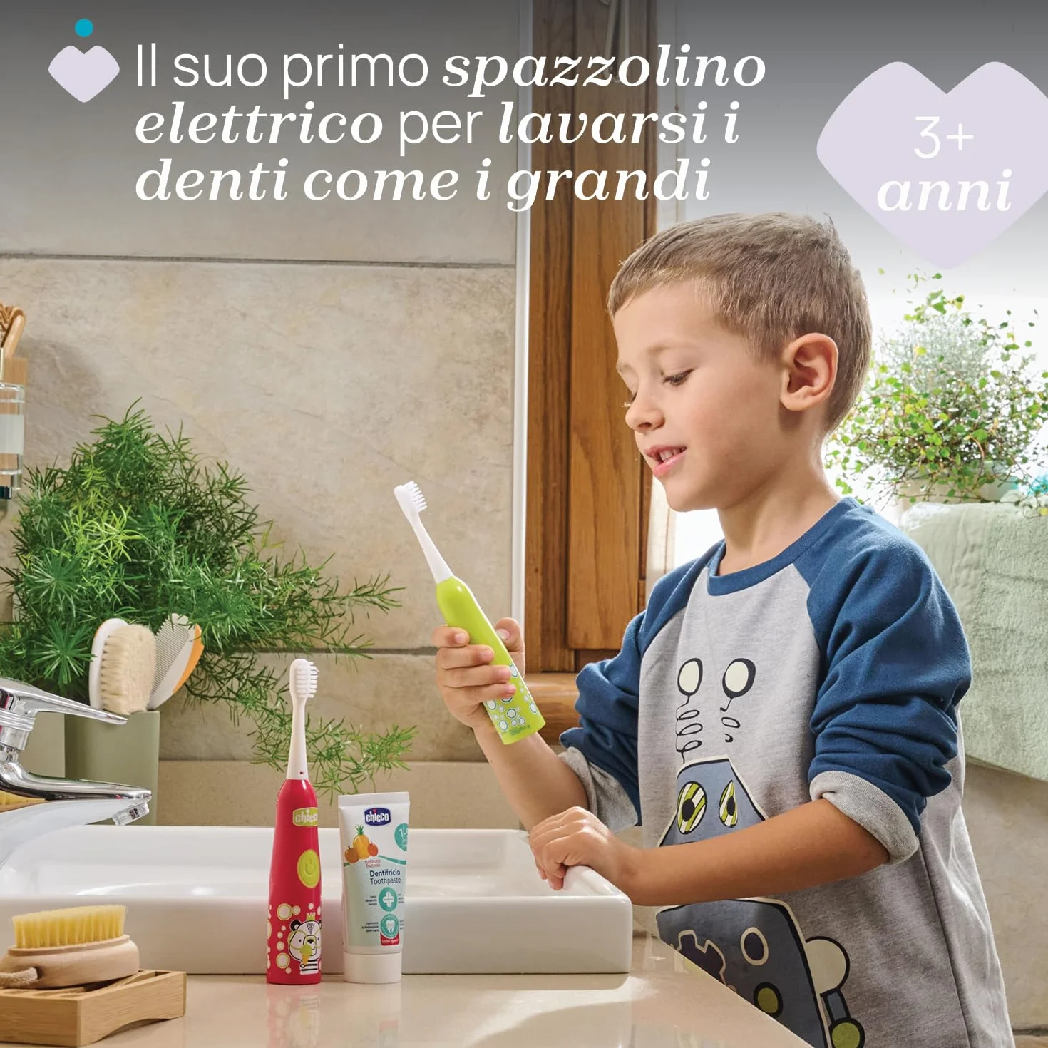 Chicco Elektryczna Szczoteczka do Zębów na baterie dla dzieci, z Miękkim Włosiem, Odpowiednia dla dzieci w wieku 3 lat i starszych, Miękka Główka, Delikatne działanie na Szkliwo i Wrażliwe dziąsła