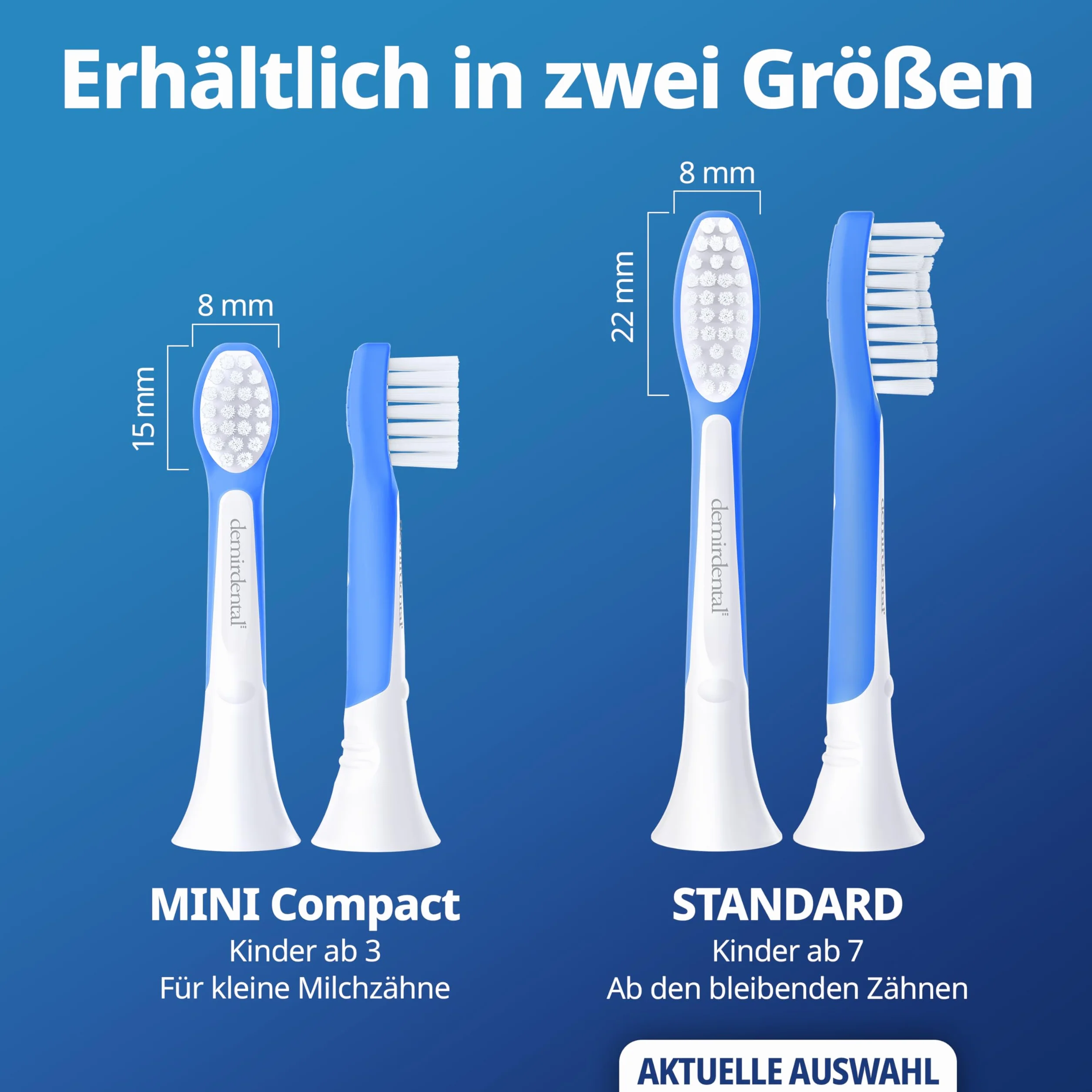 demirdental Główka szczoteczki do szczoteczki Philips Sonicare Kids dla dzieci, do pierwszych zębów stałych, dzieci w wieku 7-10 lat, zastępuje HX6048 HX6044, ciemnoniebieski, zestaw 8 szt