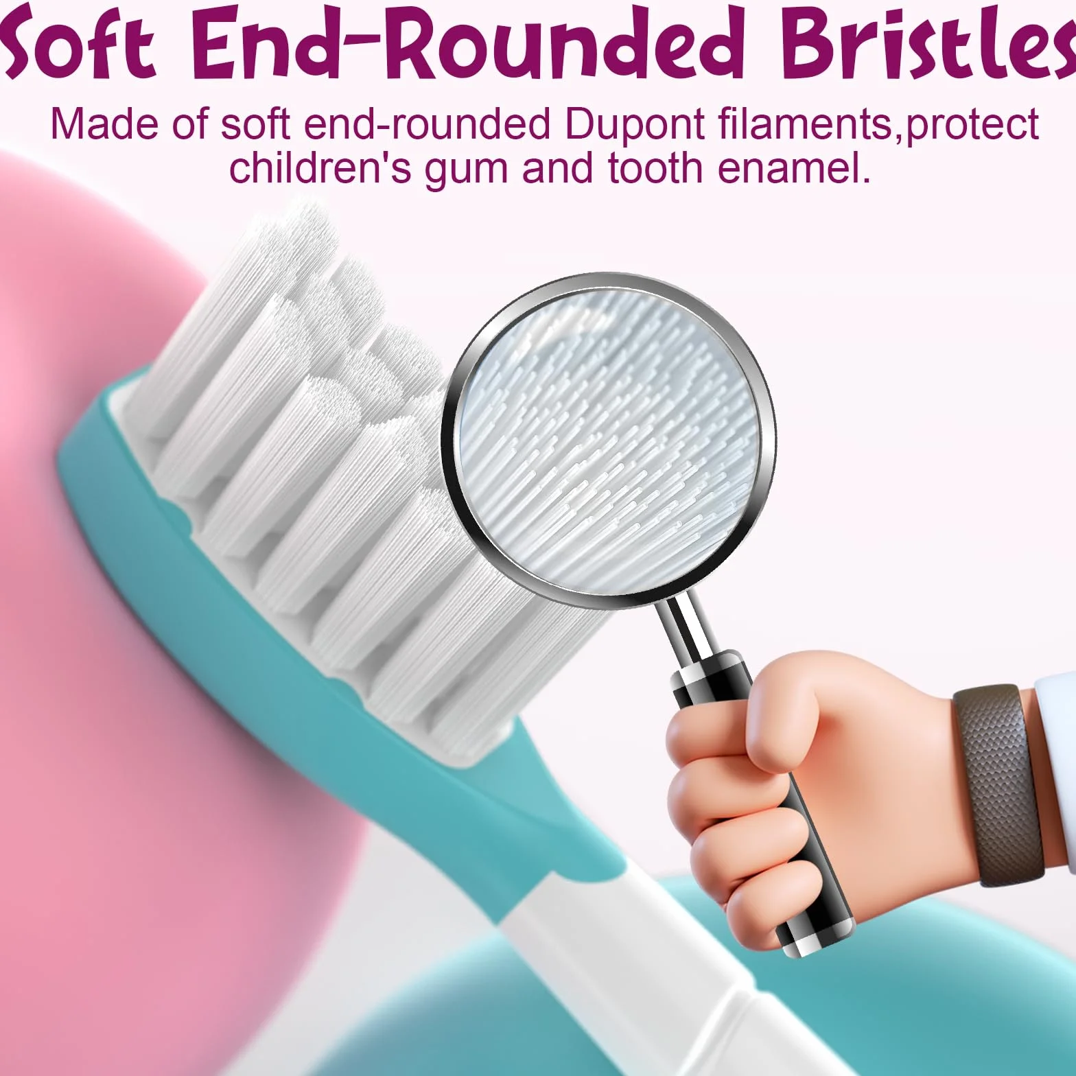 Szczoteczki do zębów dla dzieci kompatybilne z Philips Sonicare Electric Brushet dla dzieci od 7 lat, różowo-zielone, 4 sztuki