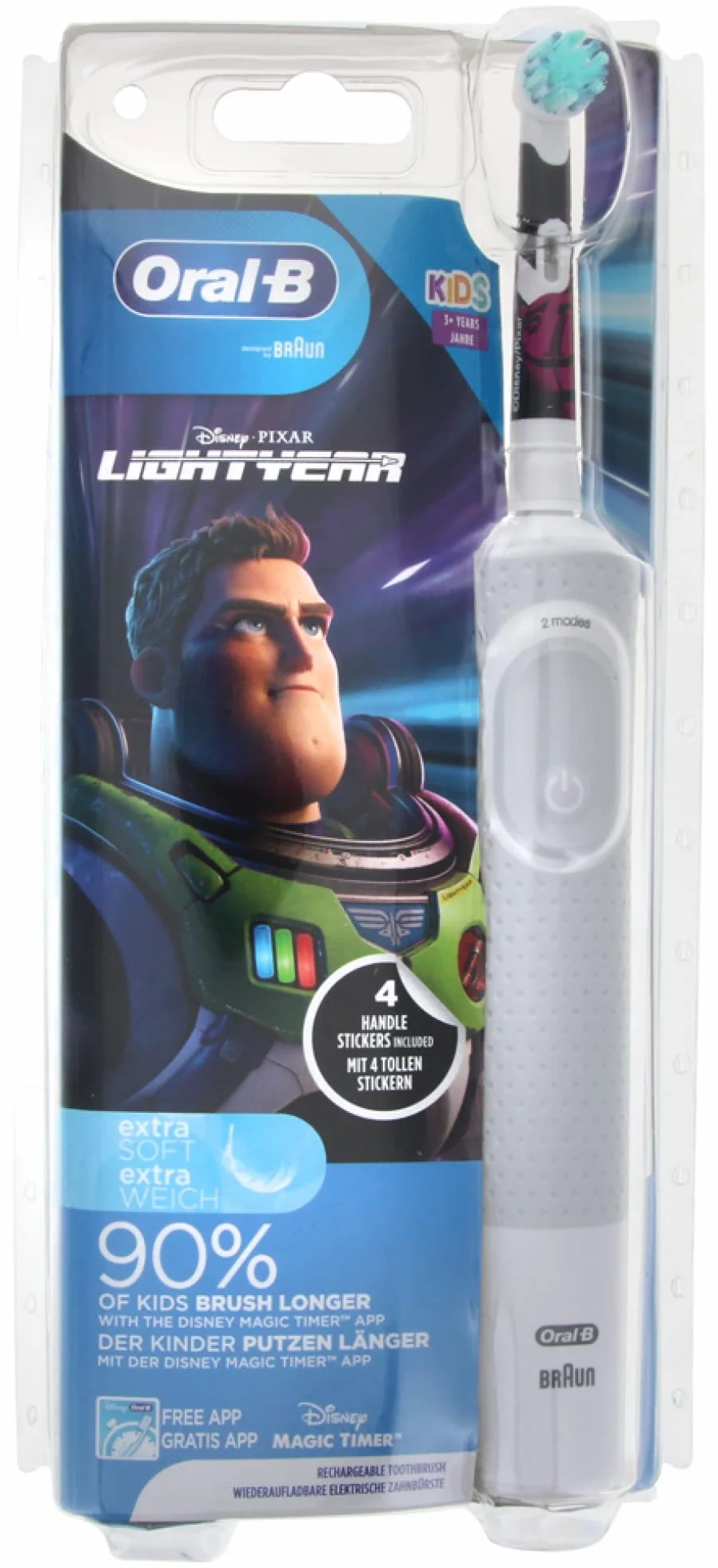 Oral-B Elektryczna szczoteczka do zębów dla dzieci, 1 uchwyt Disney Buzz L'Éclair, 1 szczoteczka, 3 lata i więcej