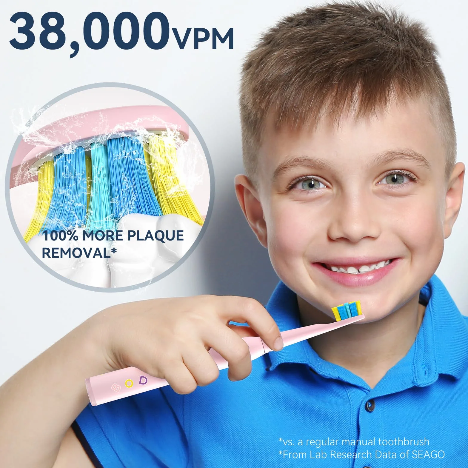Seago Elektryczna szczoteczka do zębów dla dzieci w wieku 6-12 lat, elektryczne szczoteczki do zębów z zabawnymi naklejkami DIY, 2 minuty timera, 4 szczoteczki do zębów dla dzieci, wodoodporne IPX7 SG