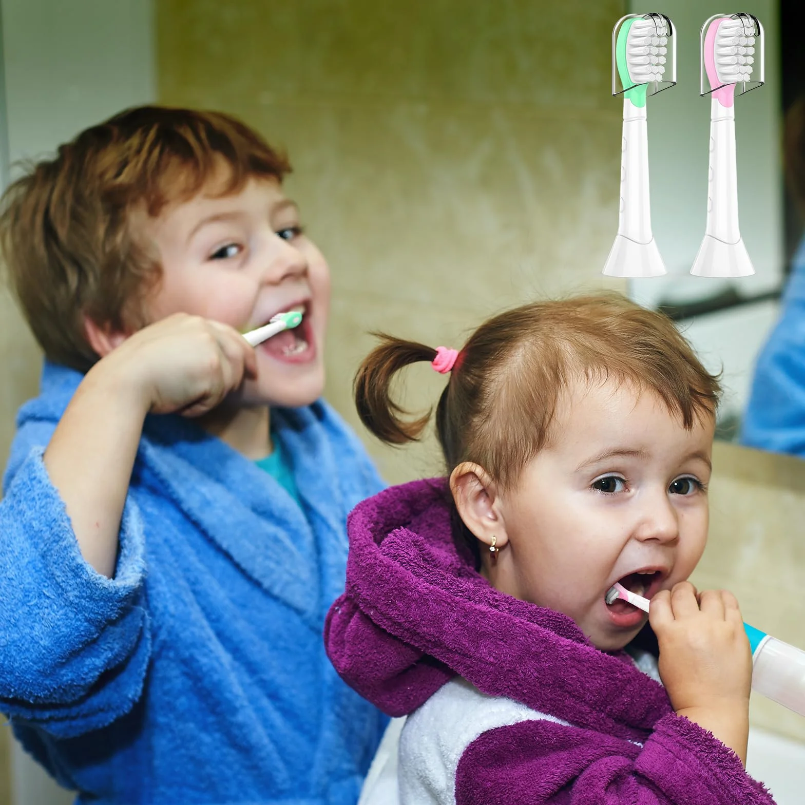 8 wymiennych szczoteczek dla dzieci, kompatybilne z Philips Sonicare mini szczoteczki do zębów dla dzieci, od 3-5 lat, różowe/zielone
