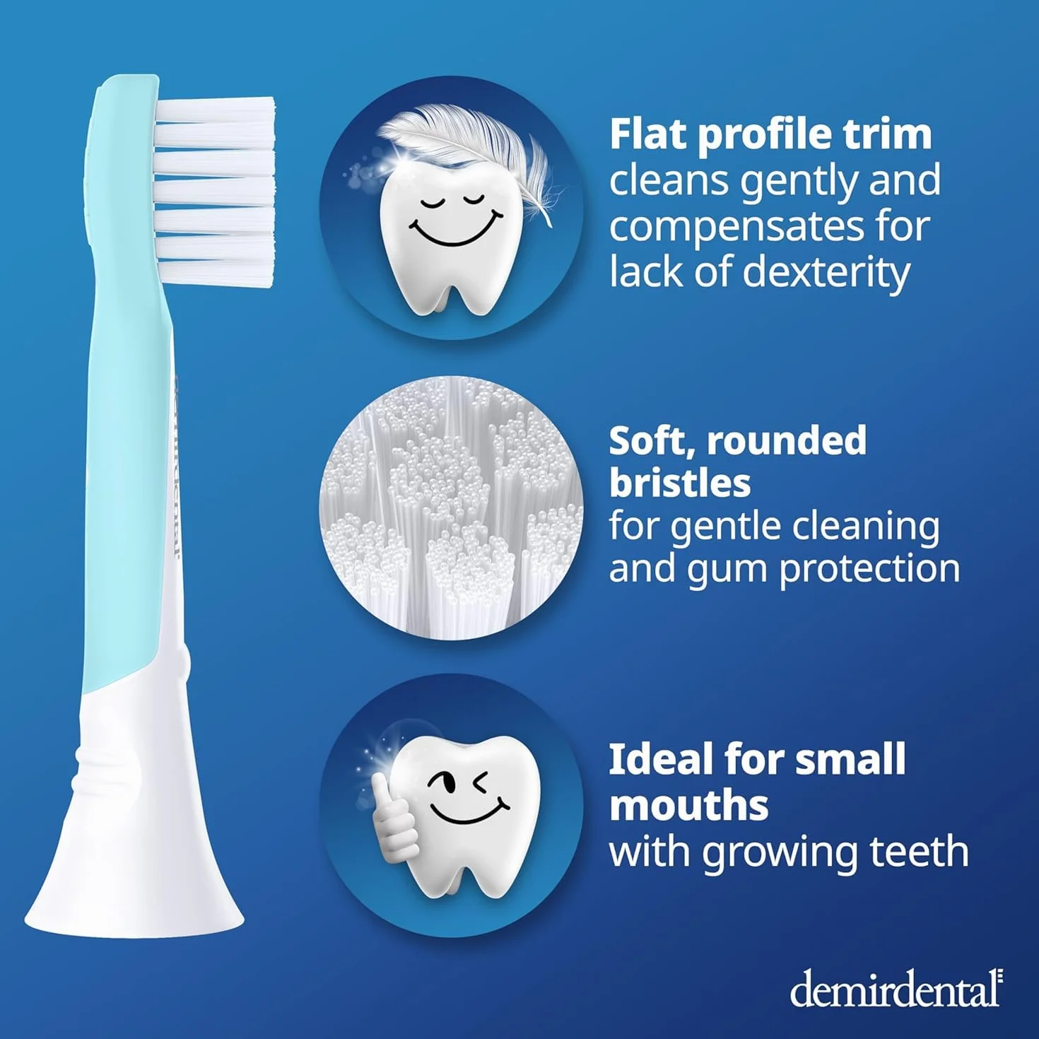 demirdental Szczotki zamienne dla dzieci, pasują do Philips Sonicare Kids Compact Mini, odpowiednie dla dzieci w wieku 3-6 lat, odpowiadają HX6034 HX6038, turkusowe, zestaw 8 sztuk