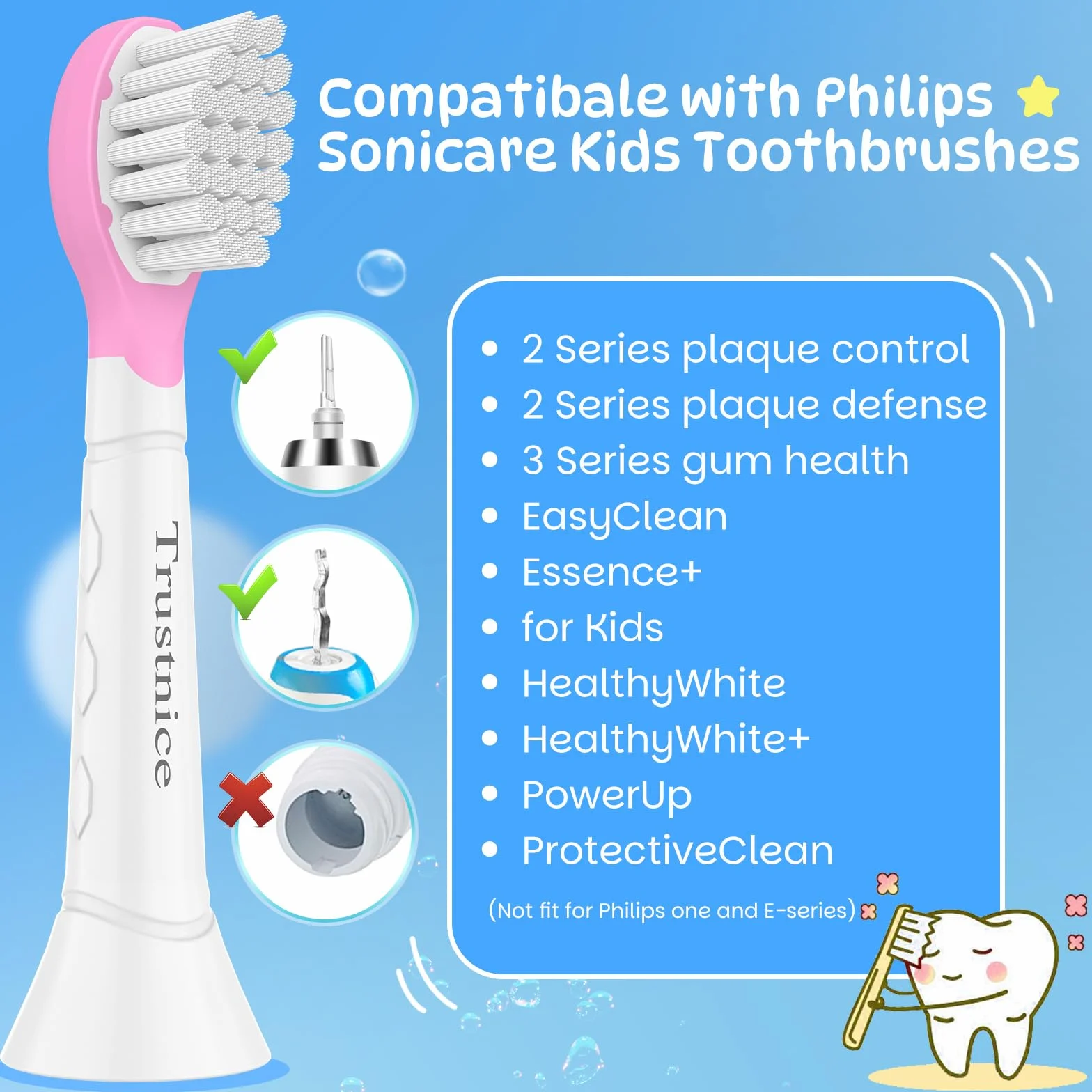Trustnice Compact Mini wymienne szczoteczki do szczoteczek Philips Sonicare kids – kompatybilne z Philips Sonicare Snap-on, dla dzieci w wieku od 3 do 7 lat, 8 sztuk w opakowaniu