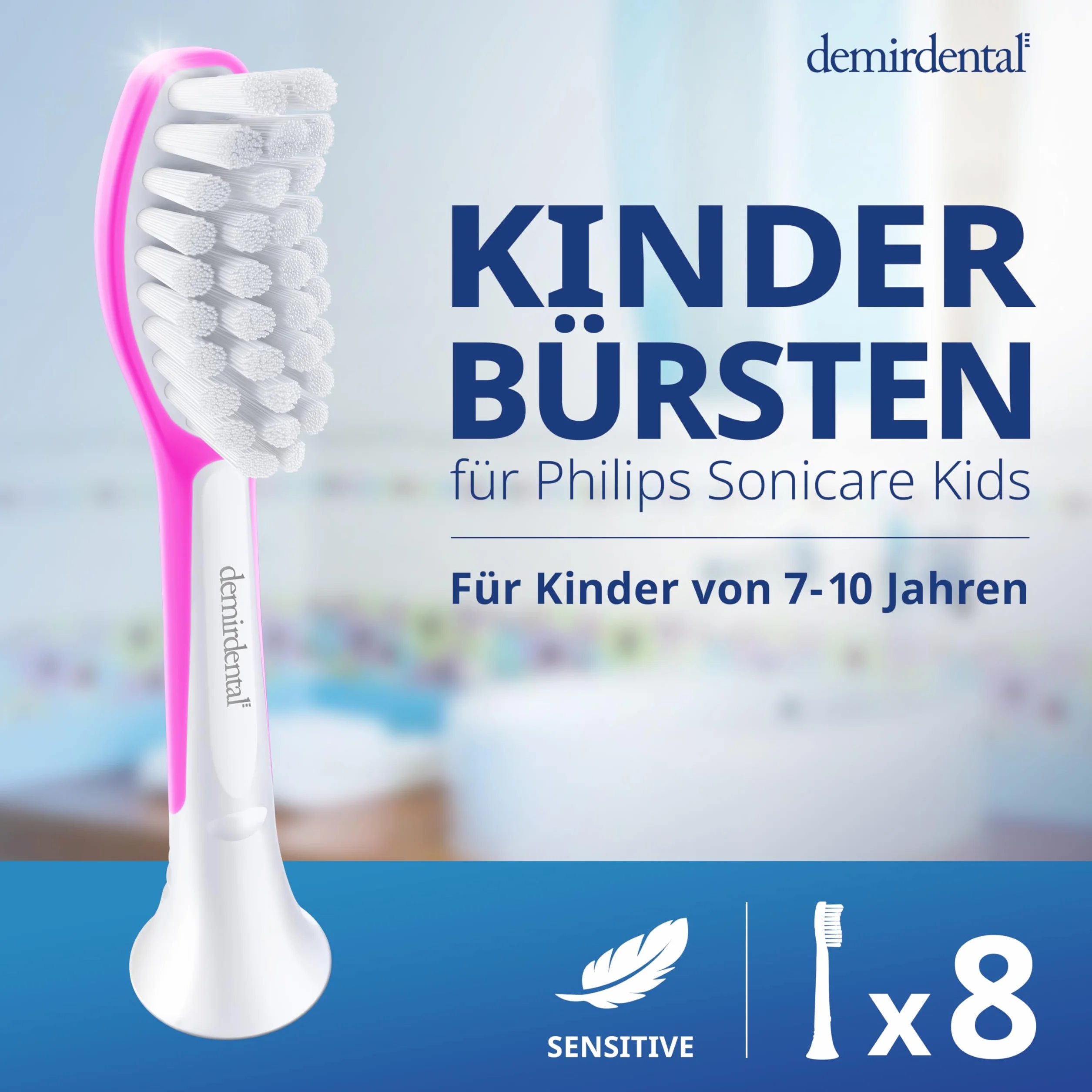 demirdental Philips Sonicare głowice dziecięce dla dzieci, pierwsze zęby stałe 7-10 lat, odpowiednik HX6048 HX6043, magenta, zestaw 8 szt