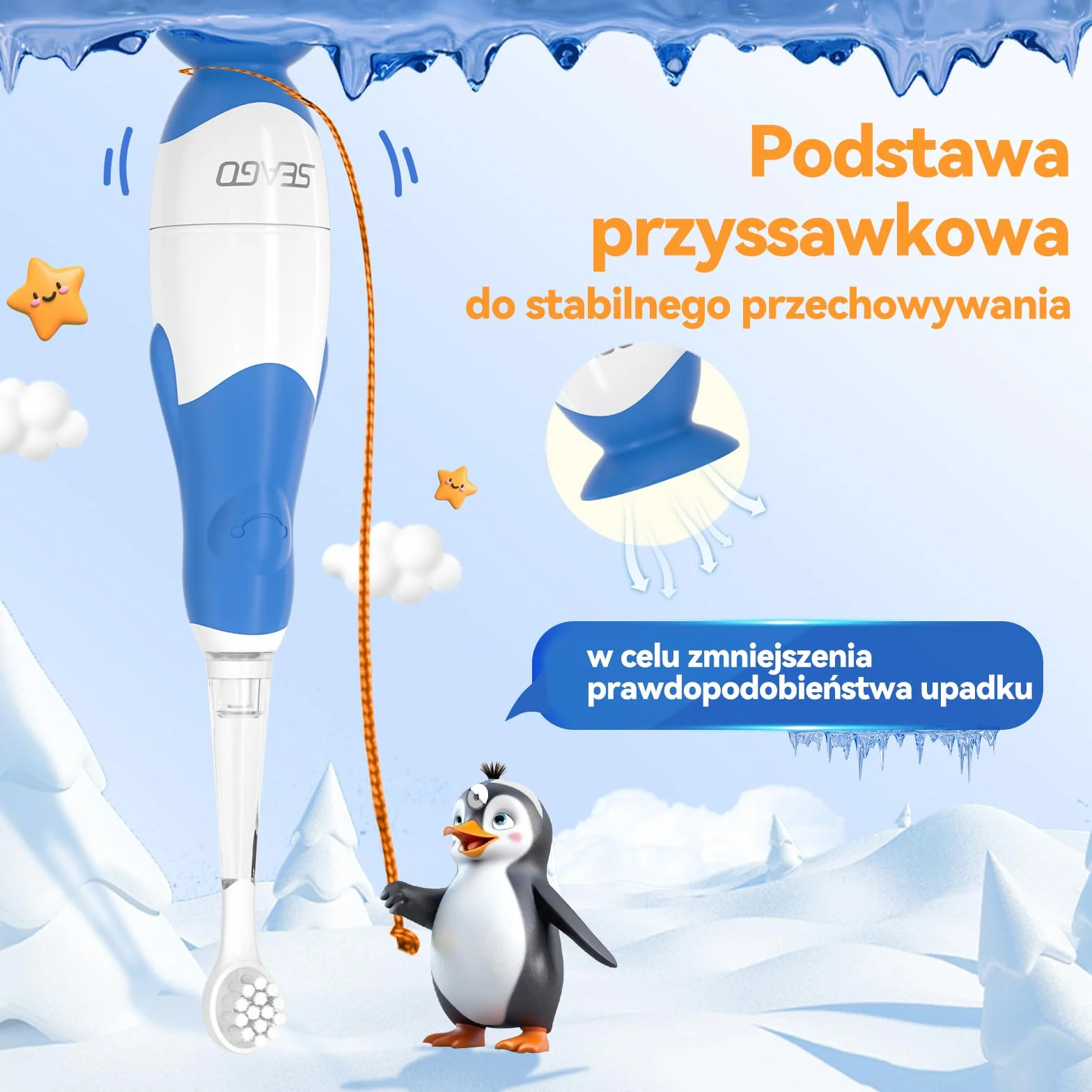 Seago Szczoteczka do zębów dla niemowląt w wieku 0-2-3 lat, elektryczna, dla małych dzieci, zasilana bateriami, soniczna szczoteczka do zębów z timerem, światłem LED i 4 miękkimi końcówkami