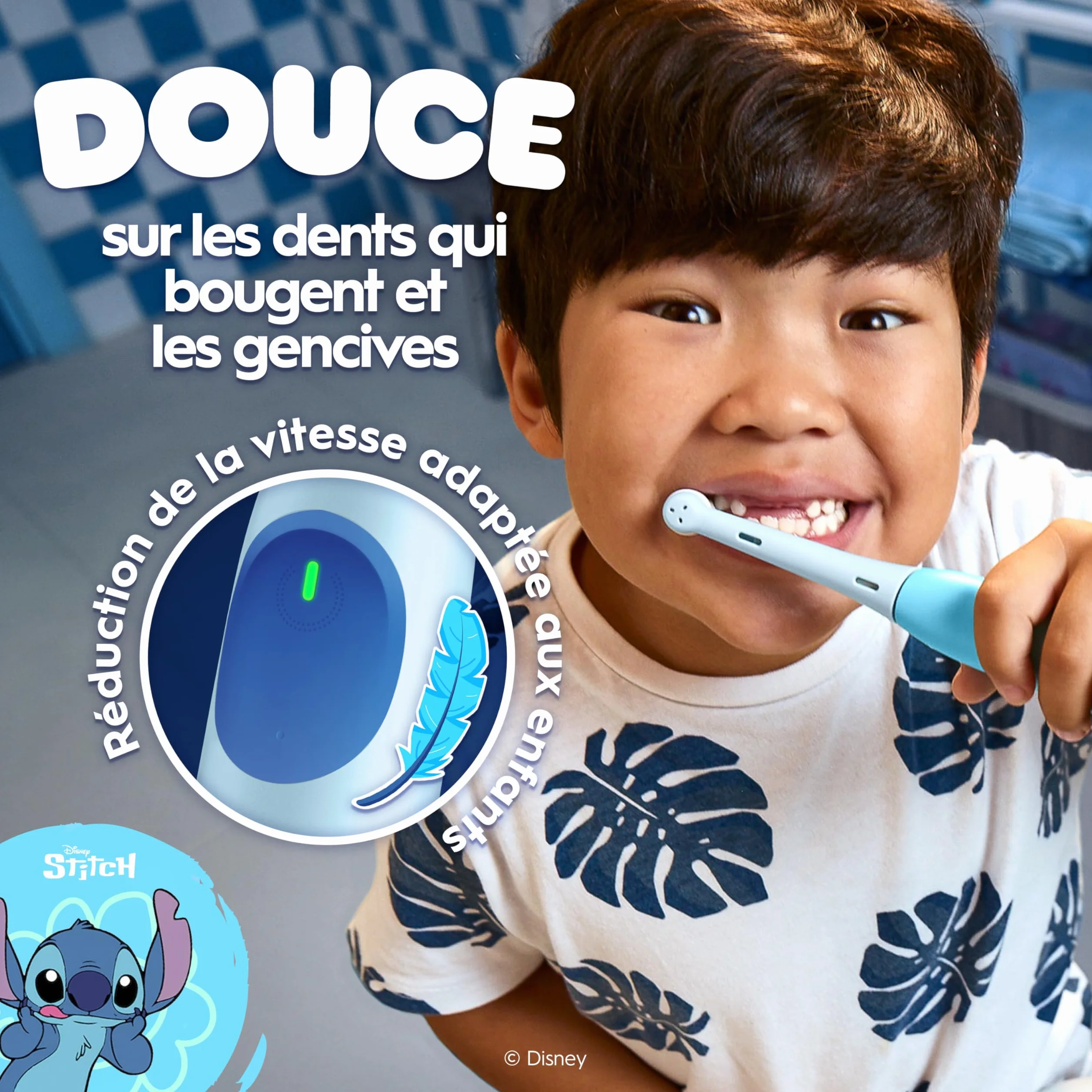 Oral-B iO Kids 6+ Disney Stitch elektryczna szczoteczka do zębów, dla dzieci od 6 lat, w zestawie 1 szczoteczka, etui podróżne, timer muzyczny i 3 tryby czyszczenia zębów — niebieska