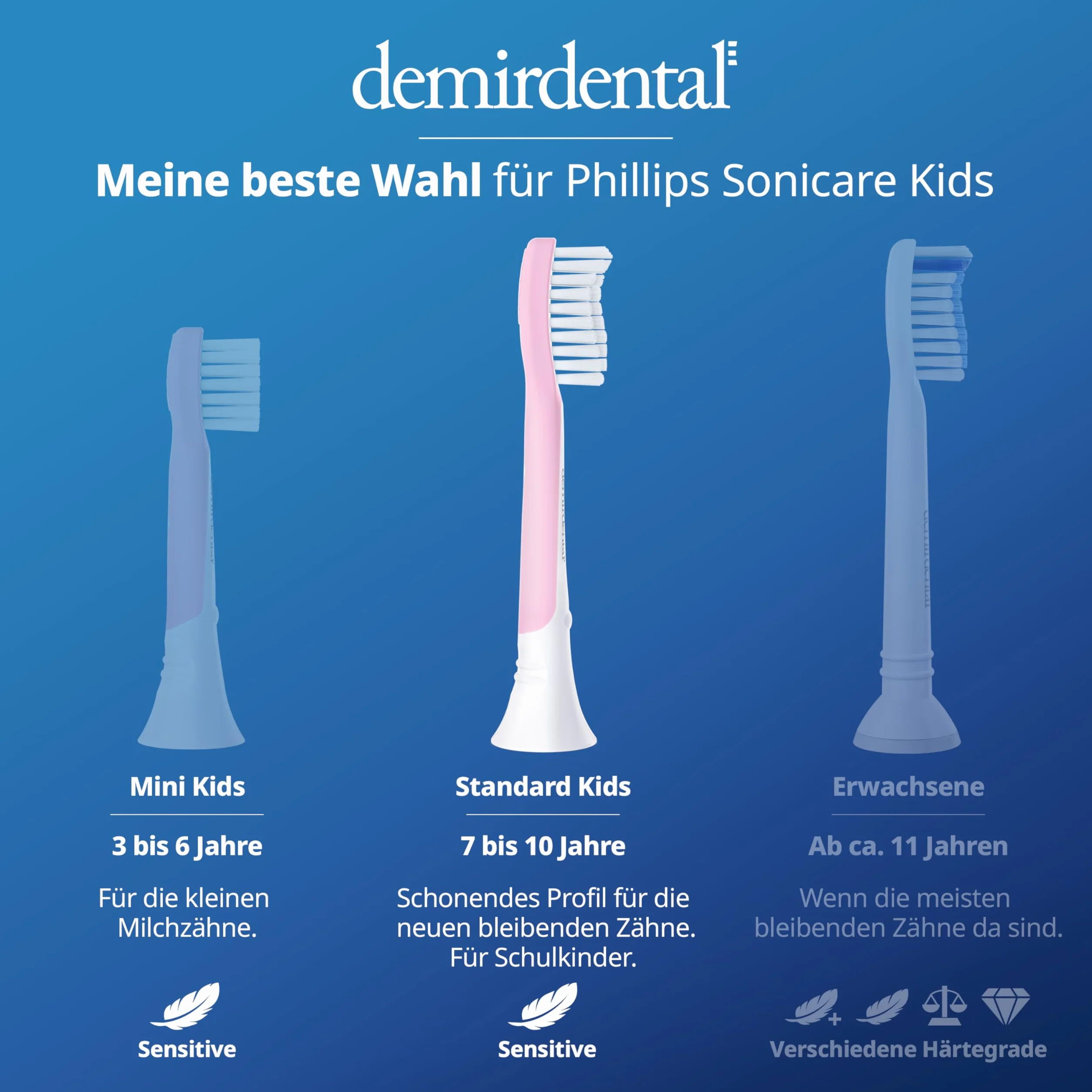demirdental Szczotki zamienne dla dzieci, pasują do Philips Sonicare Kids, odpowiednie dla dzieci w wieku 7-10 lat, odpowiadają HX6044 HX6048, różowe, zestaw 8 sztuk