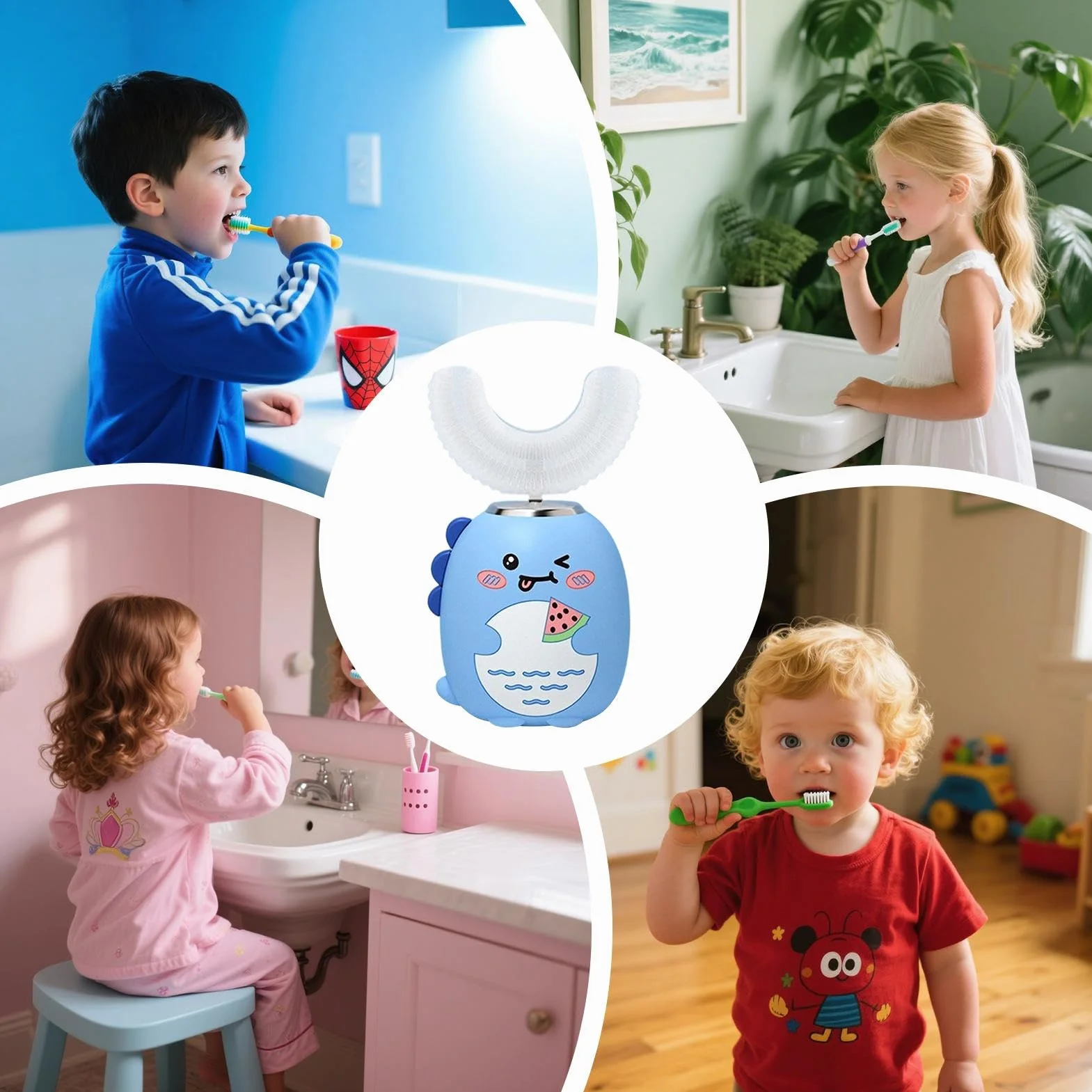 Kids Electric Toothbrush - Cartoon Waterproof Toothbrush, Electric U Shaped with 3 Modes Timer, Hygiene Accessory, Care Tool, Brushing Gadget for Ages 2-6 Boys Girls Preventing Cavities Care