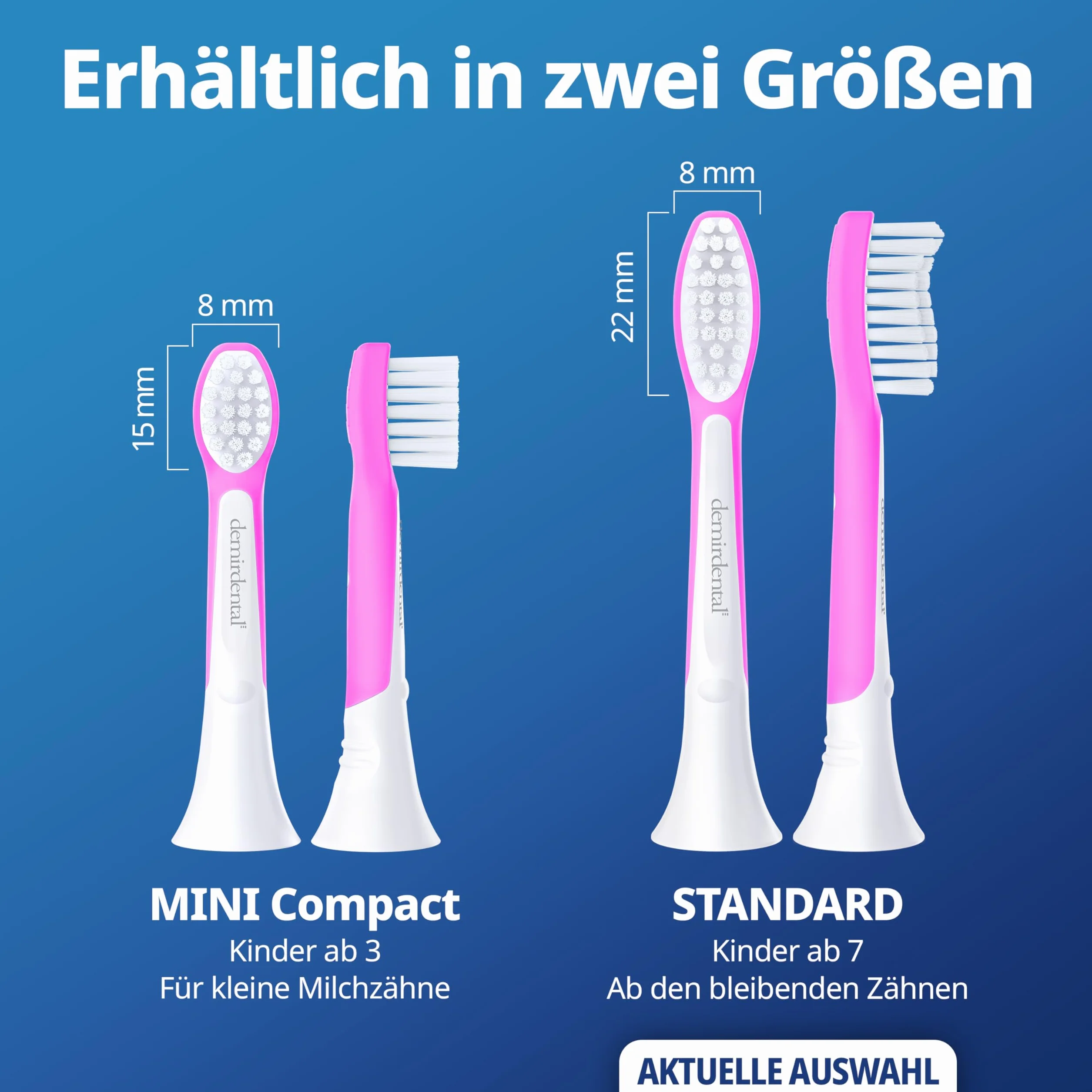 demirdental Philips Sonicare głowice dziecięce dla dzieci, pierwsze zęby stałe 7-10 lat, odpowiednik HX6048 HX6043, magenta, zestaw 8 szt