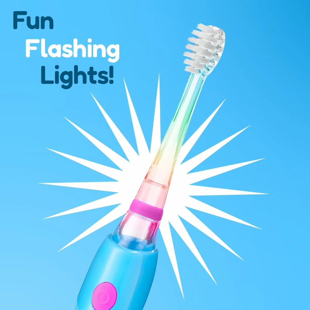 Brush-Baby Flamingo KidzSonic elektryczna szczoteczka do zębów dla dzieci, 3+ lata – włosie DeepClean, przyssawka – zabawne wzornictwo z migającymi lampkami dyskotekowymi – z 2 zapasowymi głowicami i