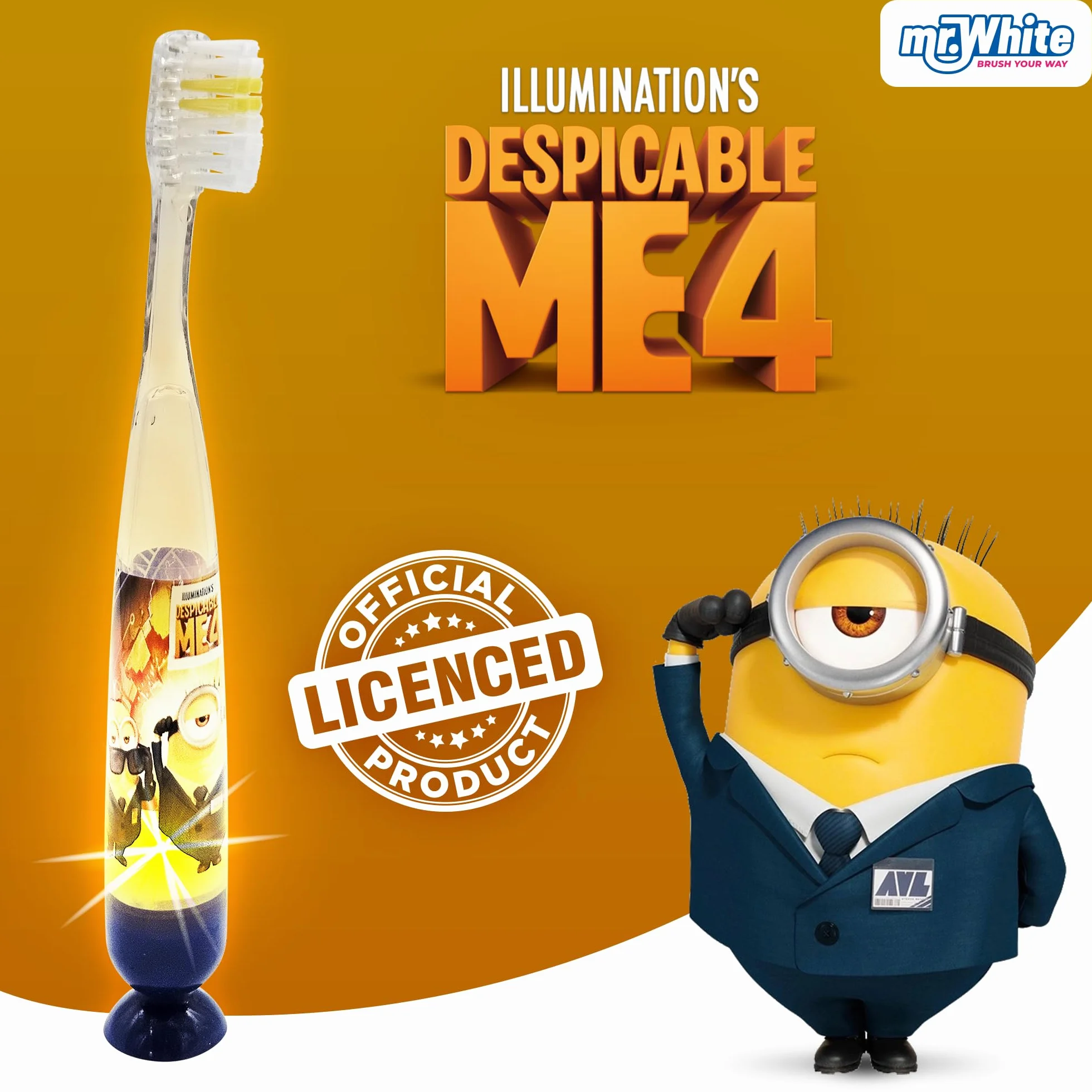 Minionki dziecięca miga szczoteczka do zębów z 2-minutowym migającym timerem, miękkim włosiem, wygodnym uchwytem i przyssawką - idealna dla dzieci od 3 lat