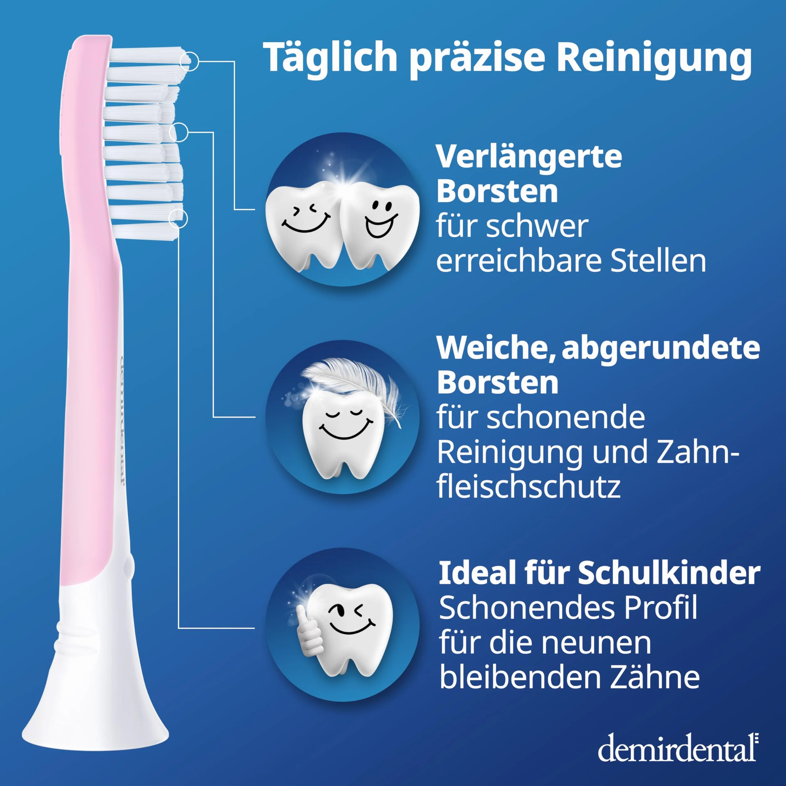 demirdental Szczotki zamienne dla dzieci, pasują do Philips Sonicare Kids, odpowiednie dla dzieci w wieku 7-10 lat, odpowiadają HX6044 HX6048, różowe, zestaw 8 sztuk