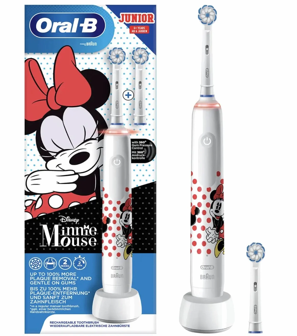 Oral-B Elektryczna szczoteczka do zębów Disney Minie Foam, 2 szczoteczki Sensi Ultrathin, 2 tryby szczotkowania, 6 lat i więcej