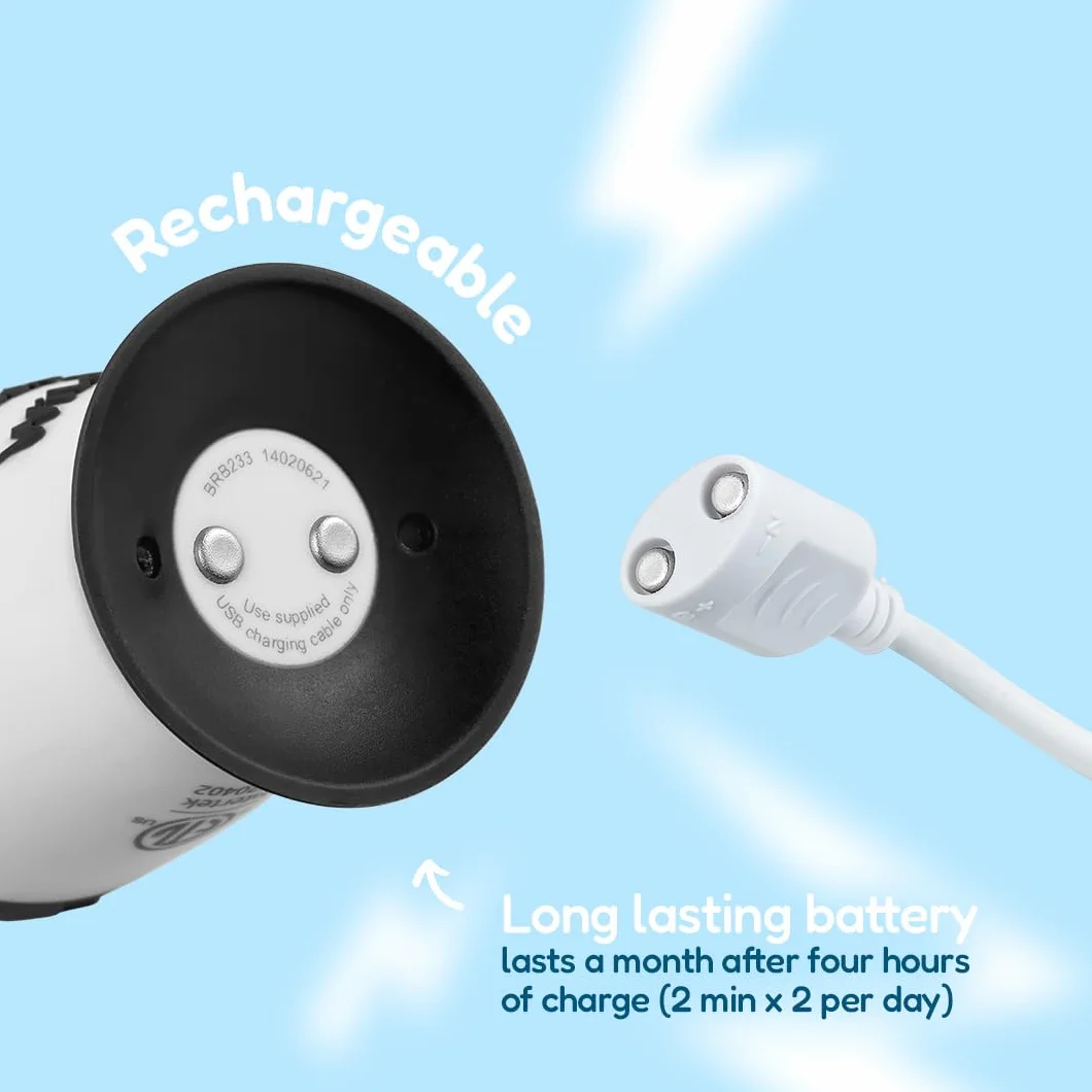 Brush-Baby WildOnes elektryczna szczoteczka do zębów dla dzieci, 1 uchwyt, 3 głowice, kabel do ładowania USB, dla dzieci w wieku 0-10 (pengiun)