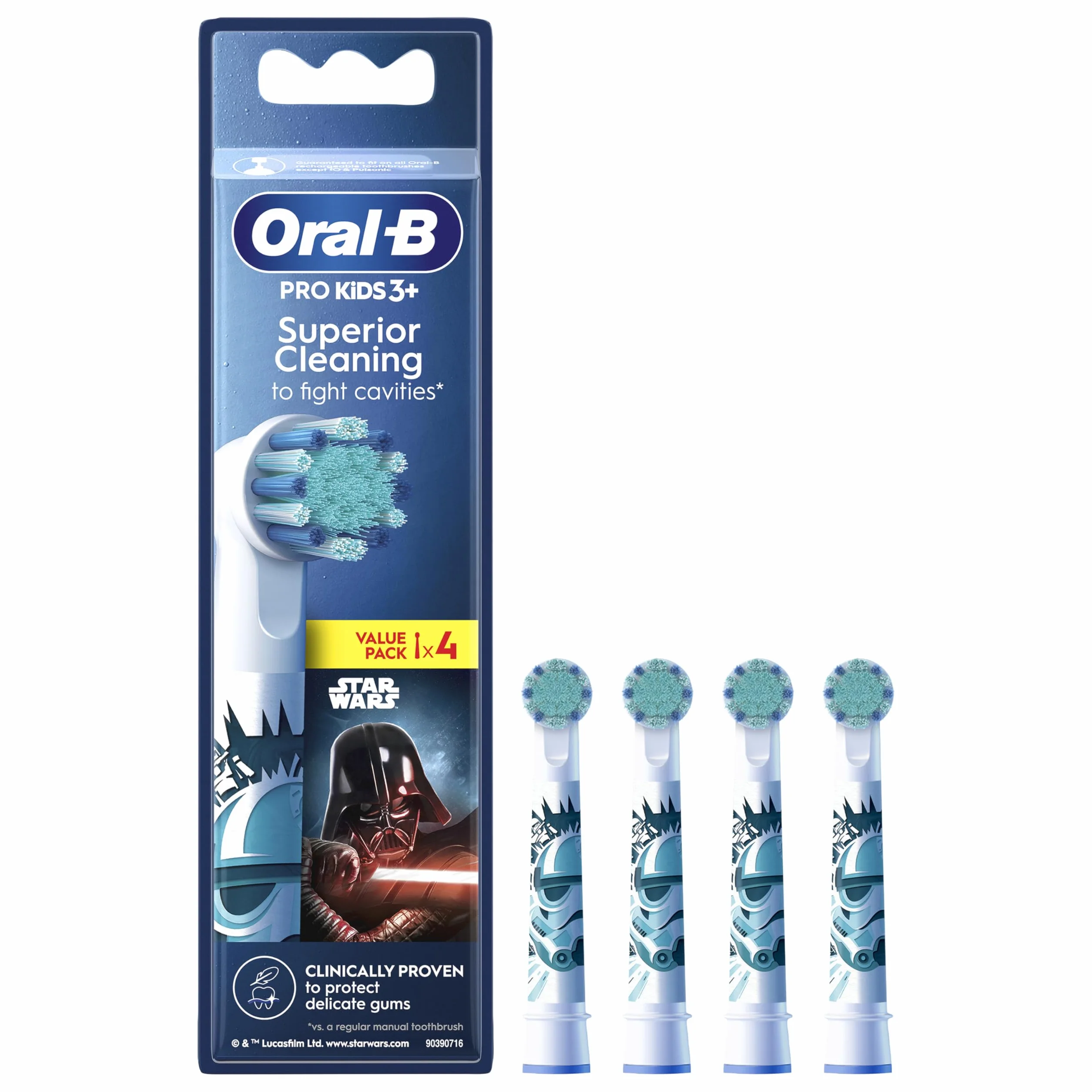 Oral-B Pro Kids końcówki do elektrycznych szczoteczek do zębów, Disney Star Wars, 4 sztuki, zaprojektowane do delikatnego szczotkowania