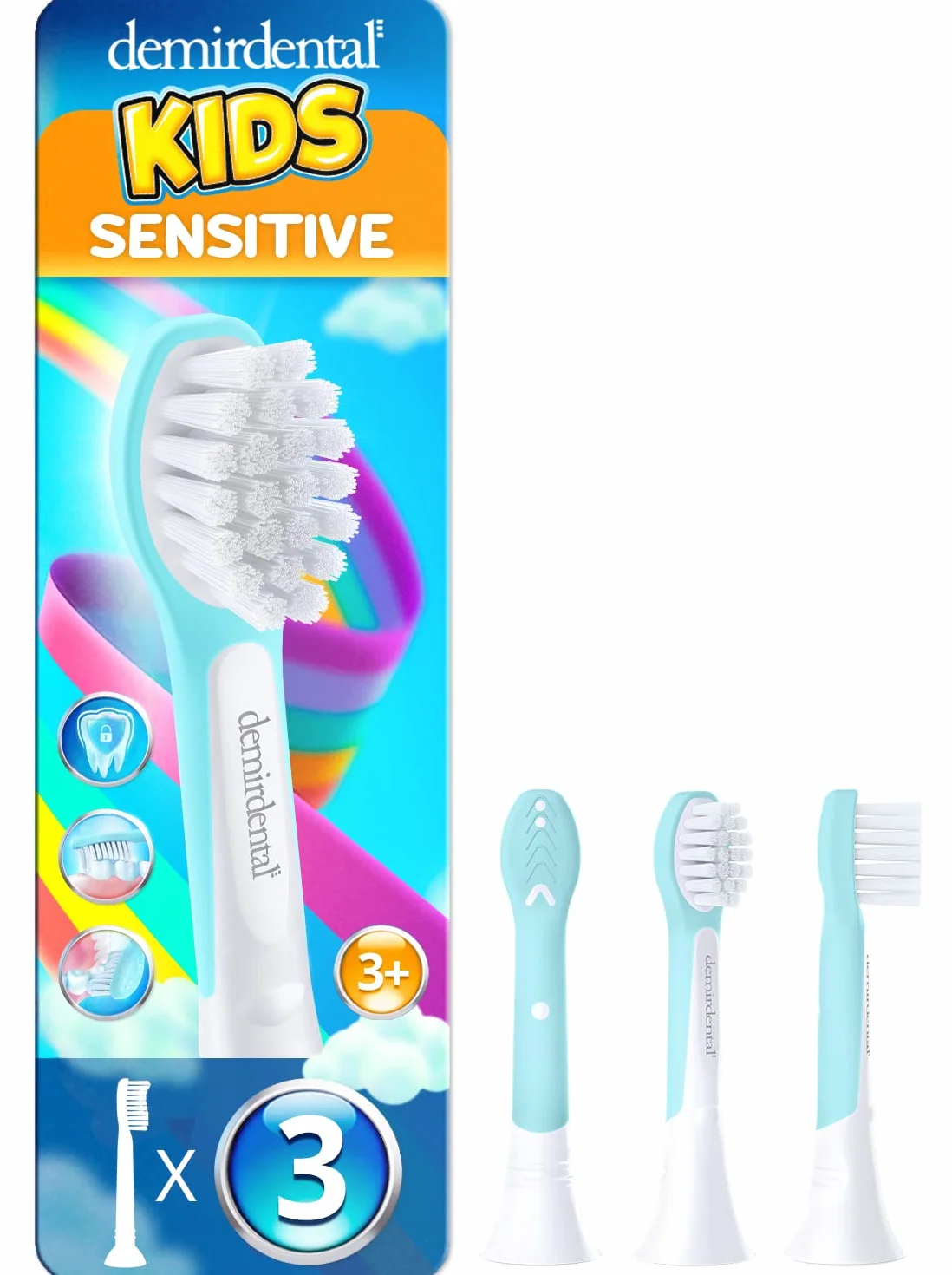 3er demirdental for Kids – wymienne końcówki pasujące do sonicznych szczoteczek do zębów Philips Sonicare dla dzieci od 3 lat, HX6033 HX6034, Mini, Turkusowy