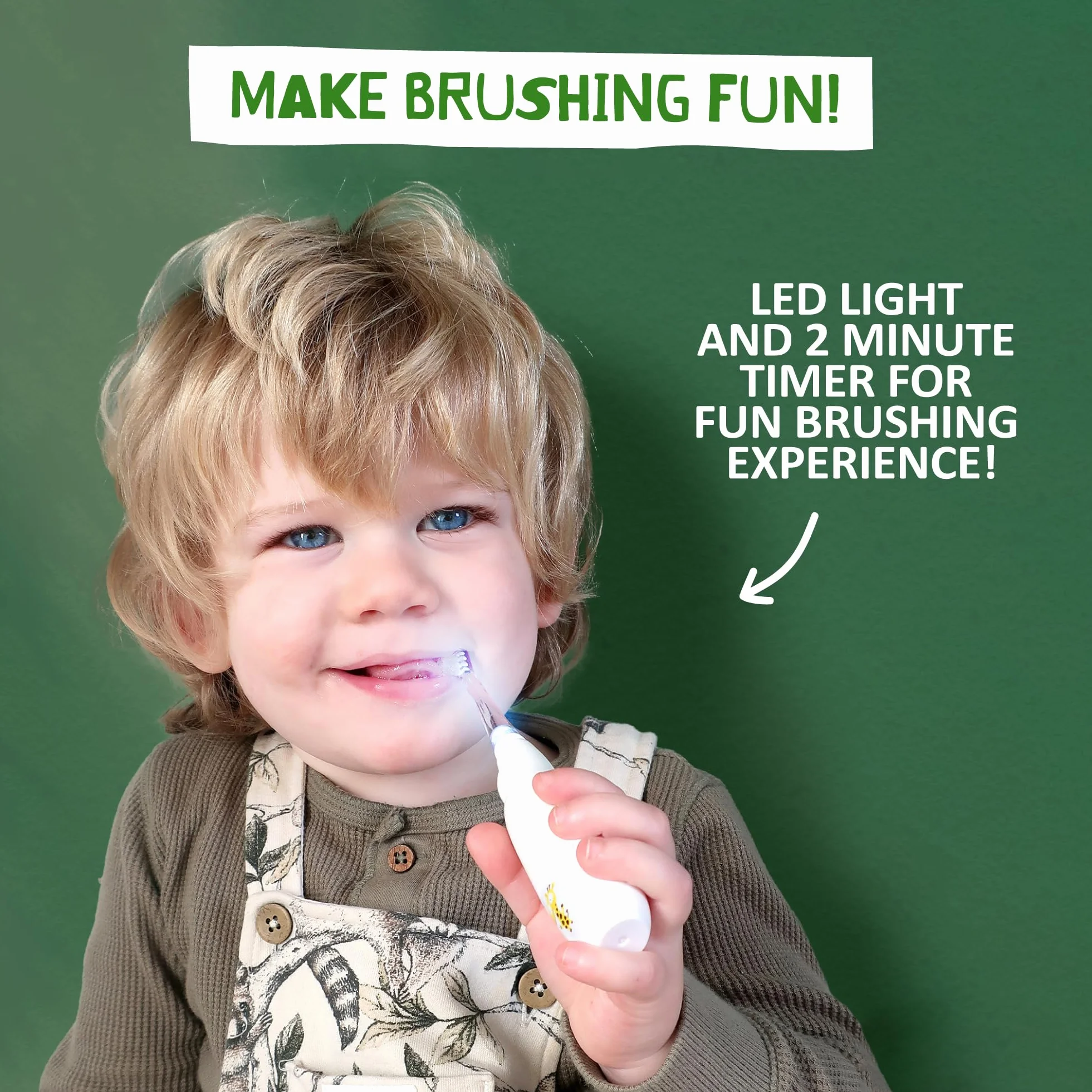 Jack N' Jill Kids Tickle Tooth Sonic Electric Toothbrush & Replacement Head, LED Brush Head With Light Timer & 30 Second Pulse Reminder, Suitable From 0-6 Years
