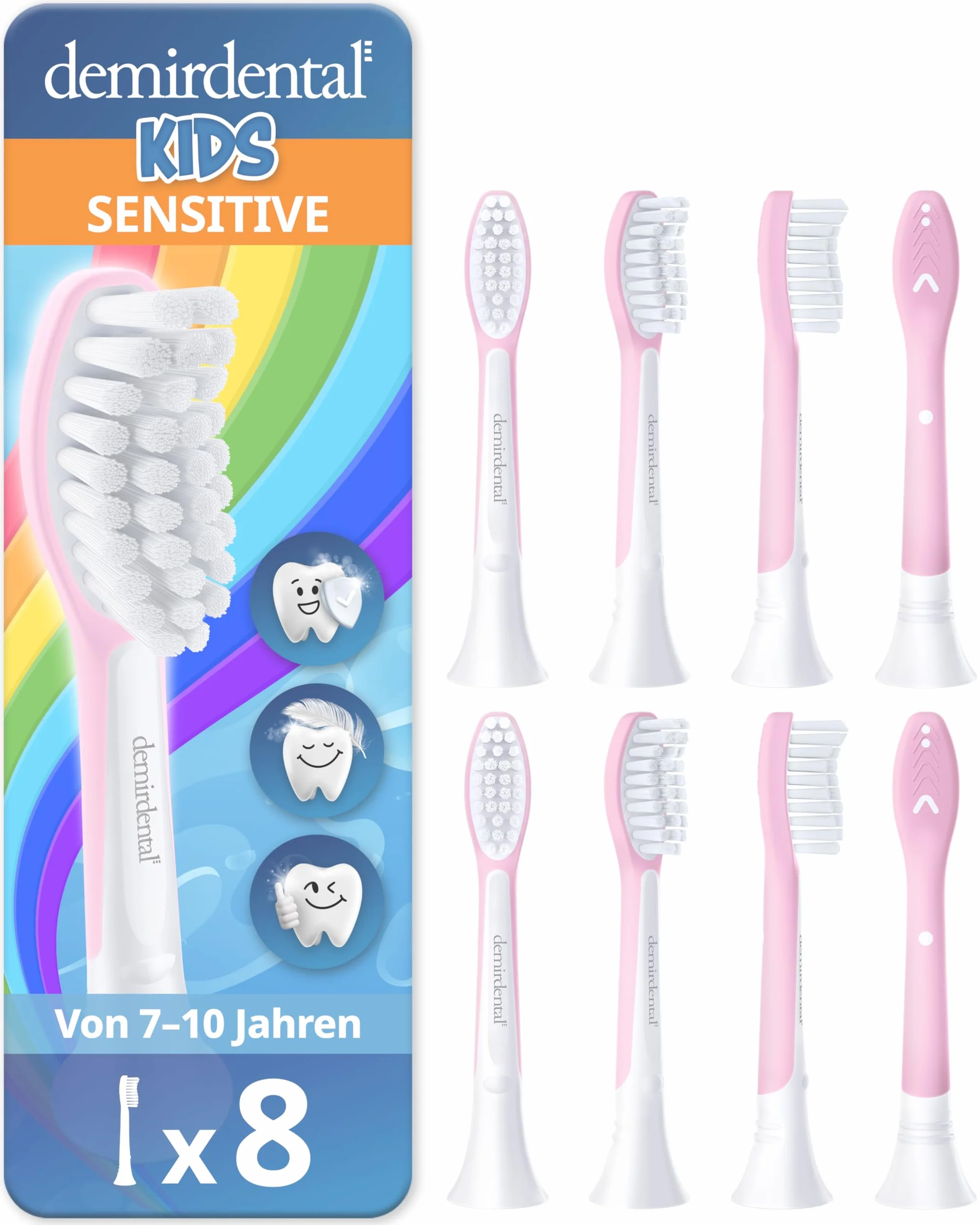 demirdental Szczotki zamienne dla dzieci, pasują do Philips Sonicare Kids, odpowiednie dla dzieci w wieku 7-10 lat, odpowiadają HX6044 HX6048, różowe, zestaw 8 sztuk