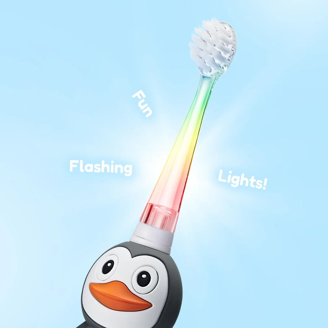 Brush-Baby WildOnes elektryczna szczoteczka do zębów dla dzieci, 1 uchwyt, 3 głowice, kabel do ładowania USB, dla dzieci w wieku 0-10 (pengiun)